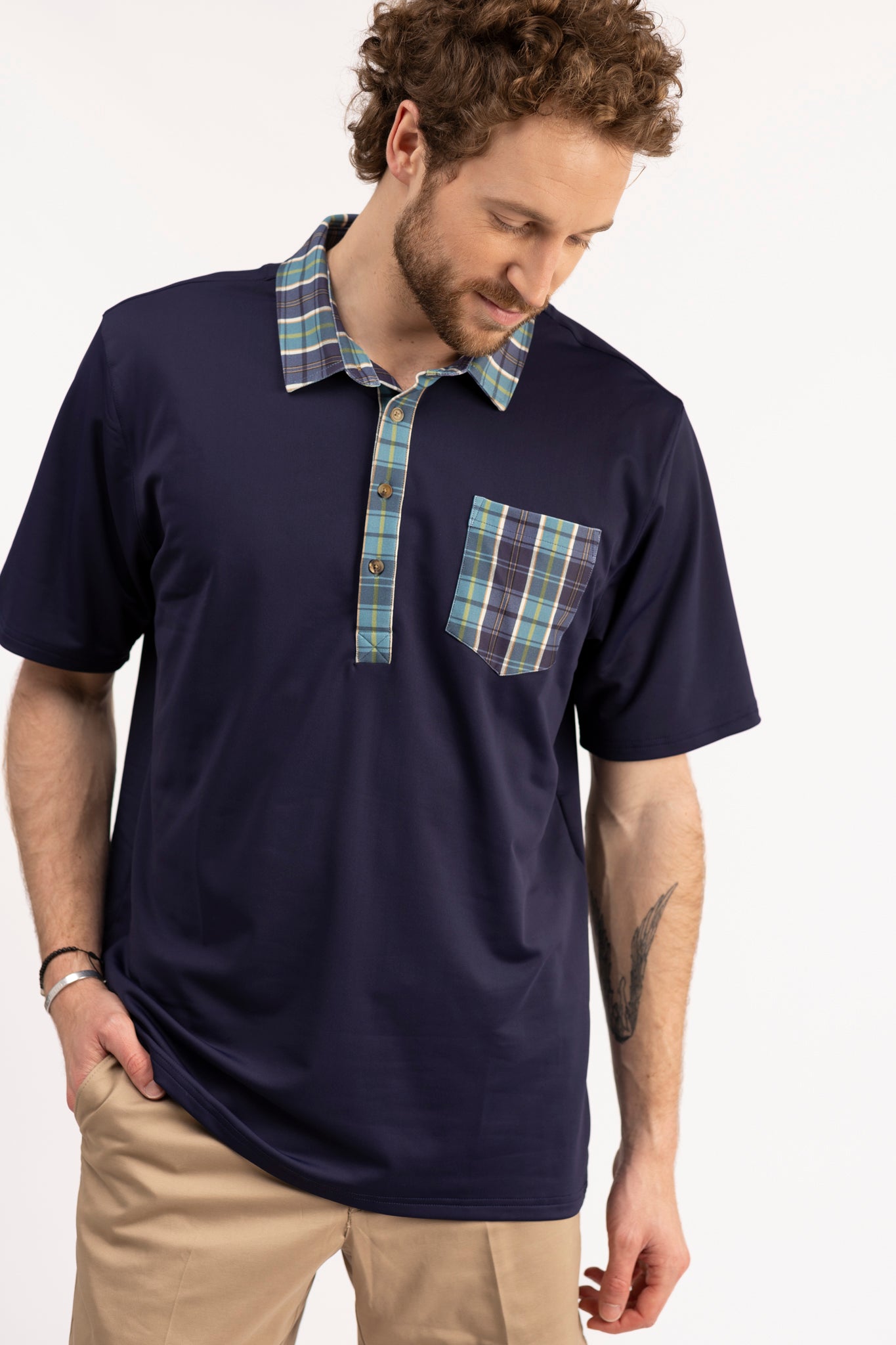 The Eastwood Polo - Navy with Camp Plaid